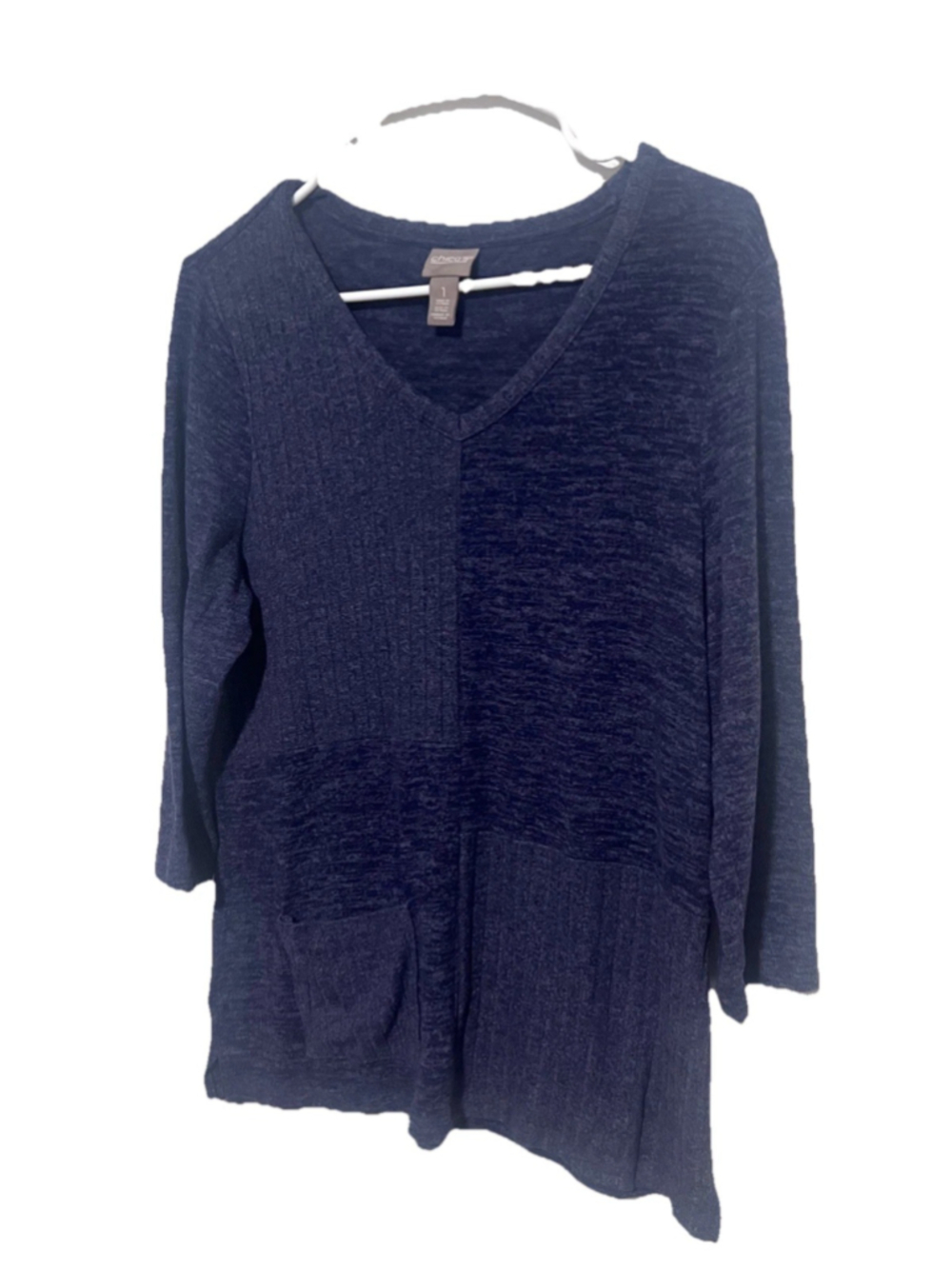 Chico’s Ella Lightweight Sweater Medium 1 Blue 3/4 Sleeve V-neck Panel Top